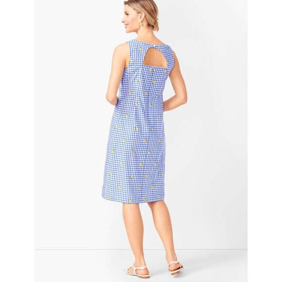 Talbots Lemons & Gingham Shift Dress in White Blue Size 10‎ - Picture 4 of 12